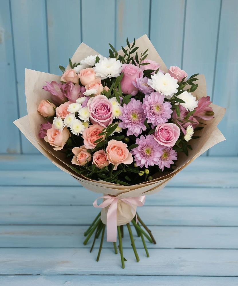 Букет цветов из: Хризантемы, Розы и Альстромерии в Чупе