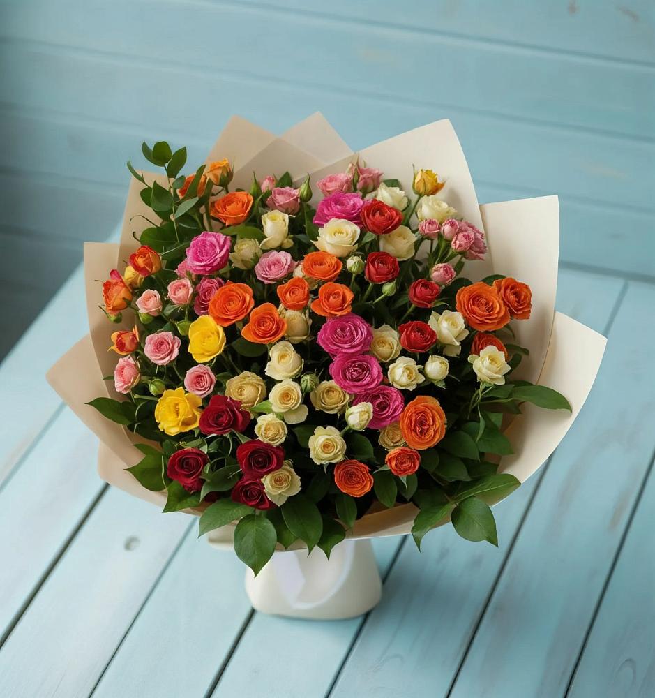Букет Микс из разноцветных кустовых роз в Чупе