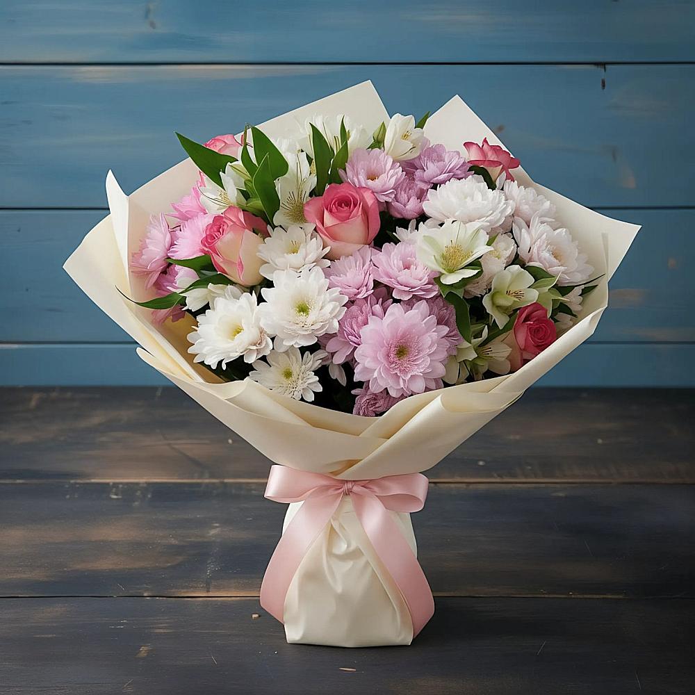 Букет цветов из: Хризантемы, Альстромерии и Розы в Чупе